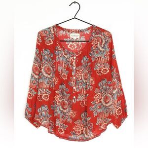 Ralph Lauren Denim & Supply Floral Boho Button Front Blouse in Red/Blue size L